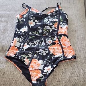 Cupshe Floral One Piece Swimsuit in Black and Orange